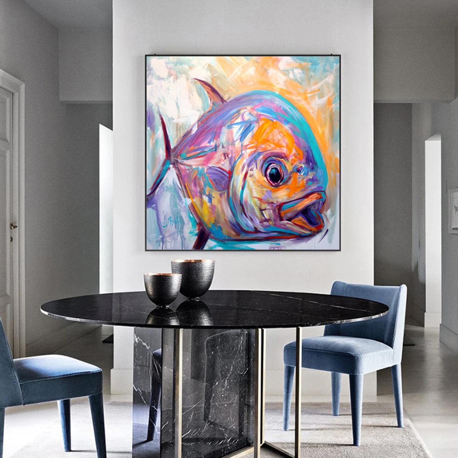 アート作品 女性と魚の絵画60✖️50cm（額の大きさ） アート作品 女性と魚の絵画60✖️50cm（額の大きさ）